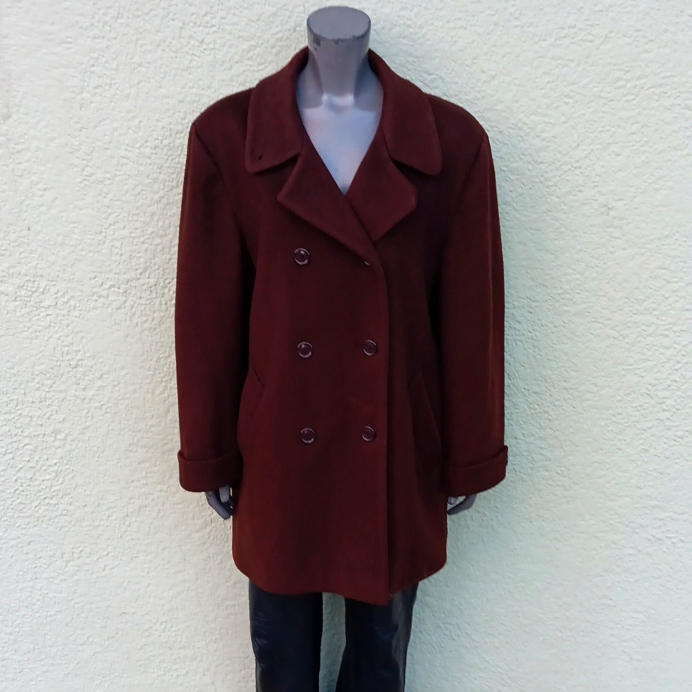 Larry Levine Ladies Vintage Pure Wool Double Breasted Pea Coat with Wide Lapels - Picture 1 of 16